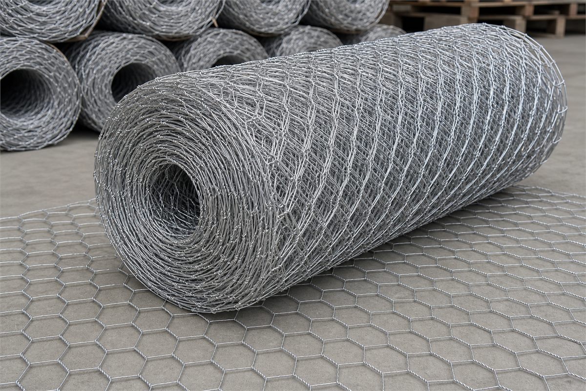 Galvanized hexagonal gabion mesh roll in warehouse