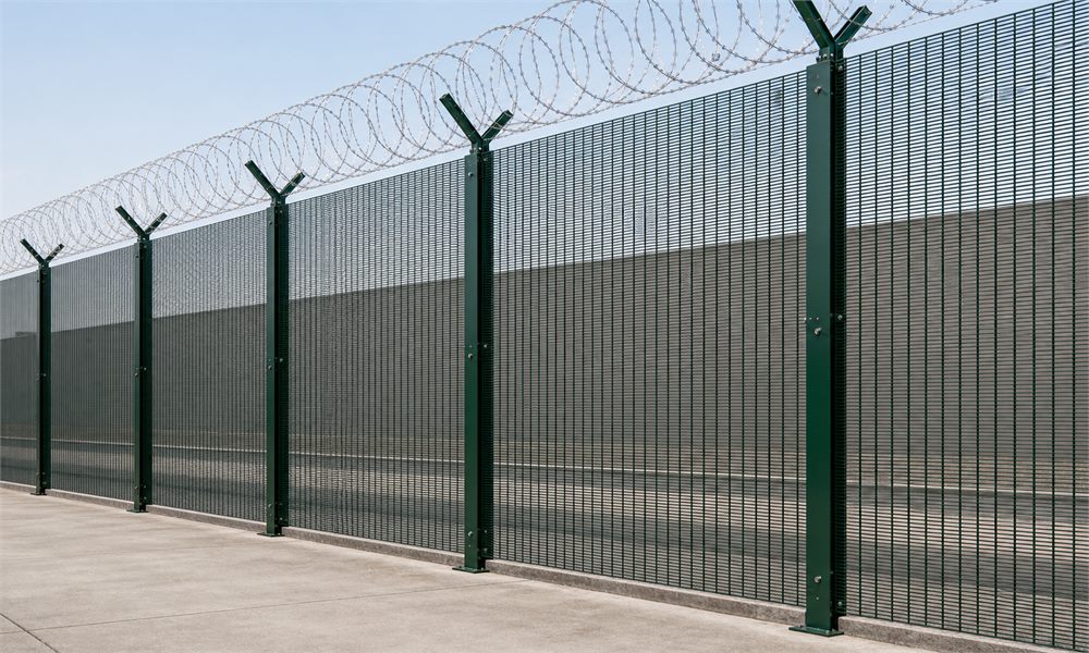 358 anti climb prison fence with dense mesh and razor wire